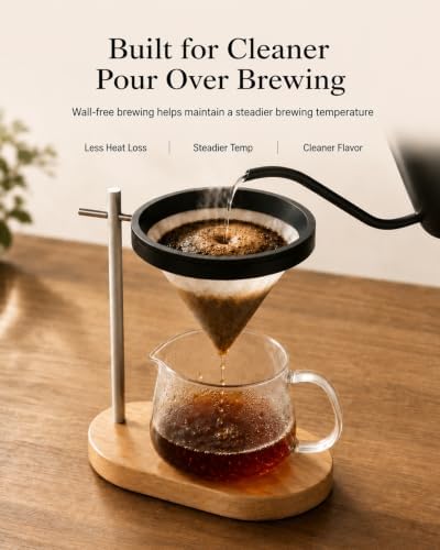 Pour Over Coffee Stand, Dripper-Free Coffee Maker with Magnetic Ring Design, Wooden Base Coffee Brewing Set, Includes Filter Paper, for Pour Over Coffee Lovers - Image 2