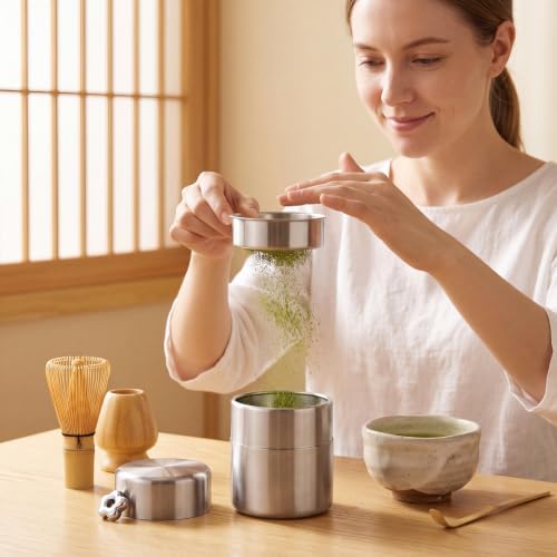 2 Set Stainless Steel Matcha Tin with Sifter Agitator Rings Scoop - Image 5