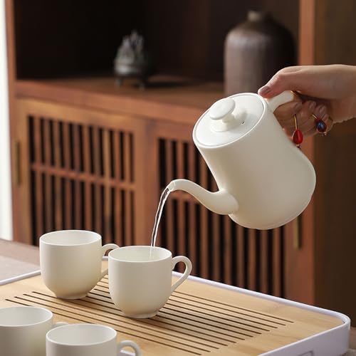 Modern Cream-style Tea Set, 1 Pot& 6 Cups with Tea Tray, Pure and Serene, Exquisite Packaging, Perfect for Mother's Day, Birthdays, and Christmas (Swan Model) - Image 5