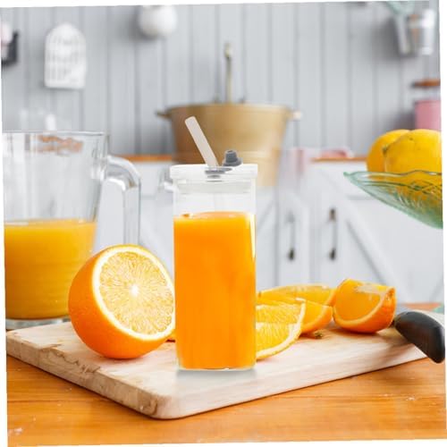 3 Piece Glass Drinking Cups with Lids and Straws 350ml Set - Image 7