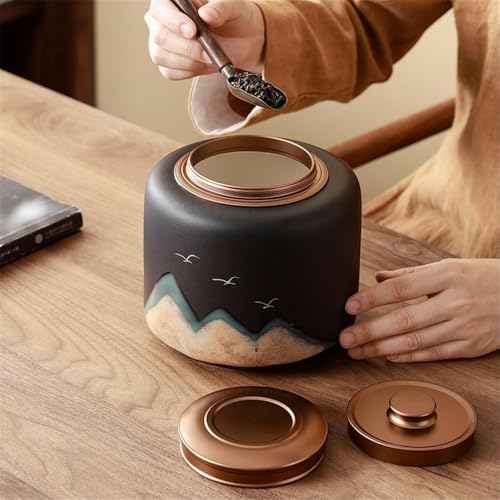 Tea Tins Ceramic Tea Canister with Spiral Suction Double Lid High Grade Sealed Storage Jar Tea Caddy(White,Large) - Image 5