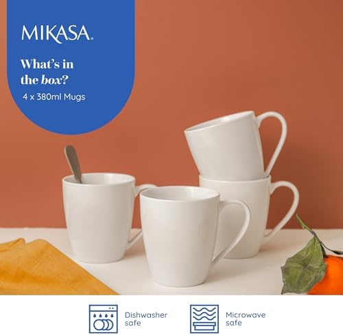 MIKASA Chalk 4pc Porcelain Mug Set, 380ml, Gift Boxed, White - Image 4
