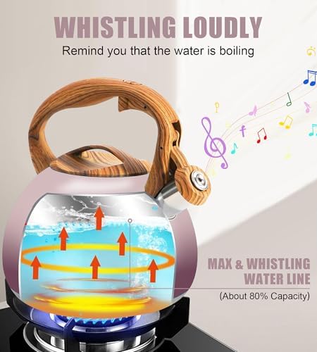 Tea Kettle for Stove Top, 3.2QT Whistling Tea Pots with Wood Parttern Handle, Stainless Steel Teapot for Home and Kitchen (Purple Gradient) - Image 3