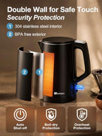 Small Electric Kettle 1000W Double Wall Stainless Steel 0.8L Water Boiler - Image 6