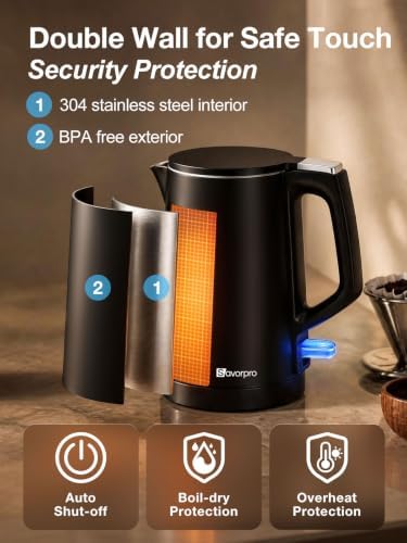 Small Electric Kettle 1000W Double Wall Stainless Steel 0.8L Water Boiler - Image 6