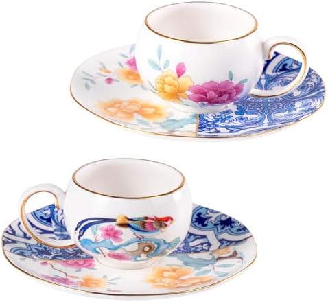 KAMMAK Tea Cups and Saucers Set of 2, Fine Bone China Coffee Cups, GH015 by KAMMAK
