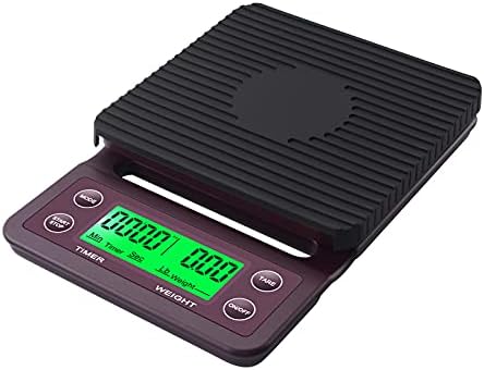 Coffee Scale with Timer, High Accuracy Kitchen Digital Food Scale LCD Display with Tare Function for Baking and Cooking Wine Red 3kg/0.1g by Unknown