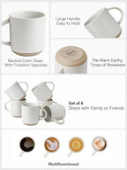 Kanwone Coffee Mugs 16oz, Stoneware Mugs Set, Ceramic Coffee Cups with Handle for Latte, Hot Tea, Cappuccino, Cocoa, Housewarming Wedding Gift, Microwave and Dishwasher Safe, Set of 6, Neutral White - Image 3