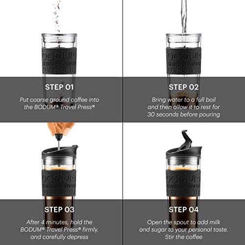 BODUM Travel Press Coffee Maker, Flip Top Lid, Double Wall, Plastic, 0.35 l, 12 oz, Off White - Image 3