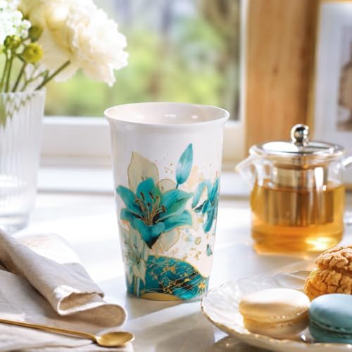 Harmoleaf Tea Gift Set for Women, 6 Loose Leaf Tea Blends with Blue Lily Insulated Ceramic Cup, Stainless Steel Infuser, Lid and Gold Spoon, Birthday, Mother's Day, Anniversary, Retirement Gift for Her - Image 4
