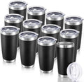 20 oz Tumblers Bulk Stainless Steel Tumbler with Lid Double Wall Vacuum Insulated Coffee Mug 20oz Powder Coated Cup for Hot and Cold Drinks, Black, 12 pack by CoolYoleb