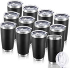 20 oz Tumblers Bulk Stainless Steel Tumbler with Lid Double Wall Vacuum Insulated Coffee Mug 20oz Powder Coated Cup for Hot and Cold Drinks, Black, 12 pack by CoolYoleb