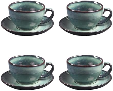 Cappuccino Coffee Mug 4-Piece Set [6.7 oz], Ceramic cup and Tea Cup Set, Latte Cup, Latte Art Cup, with Saucer, Suitable for Cafes, Family Gatherings, Parties, Haze Green by Unknown