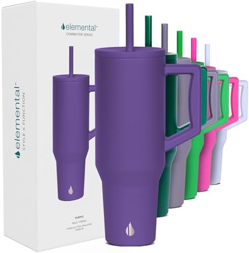 Elemental Spill Proof 40oz Insulated Tumbler with Handle & Straw Travel Mug by Elemental