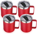 Volhoply 14oz Insulated Stainless Steel Coffee Mug with Lid Bulk 4 Pack,Double Wall Vacuum Travel Coffee Cup with Handle,Reusable Metal Cups Tumbler Cup,Camping Mugs Keep Hot,Ideal Gifts(Red,4) by LiveFully%EF%BC%8CDrinkFreely%E2%80%94KeepGoingwithVolhoply%EF%BC%81