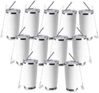 20oz insulted tumblers stainless steel cup Tumbler Bulk with push Lid, and metal straw powder coated coffee cup for cold and hot drinking (12, white) by Unknown