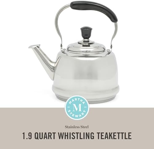 Martha Stewart Kingstree Large 2 Qt Stainless Steel Tea Kettle – Heavy Gauge Durable Whistling Tea Kettle for Stove Top, Easy Pour, Classic Design - Image 2