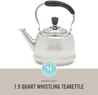 Martha Stewart Kingstree Large 2 Qt Stainless Steel Tea Kettle – Heavy Gauge Durable Whistling Tea Kettle for Stove Top, Easy Pour, Classic Design - Image 2