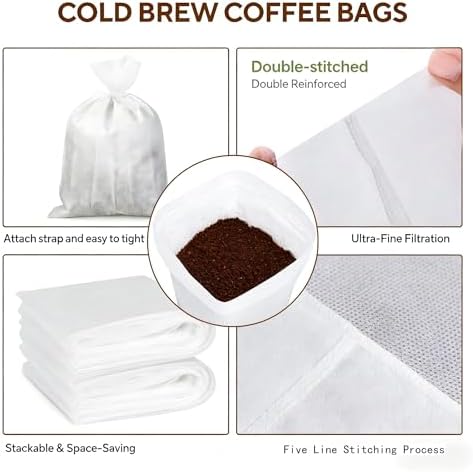 50 Pcs 20x20 Drawstring Cold Brew Coffee Filter Bags, Commercial - Image 4