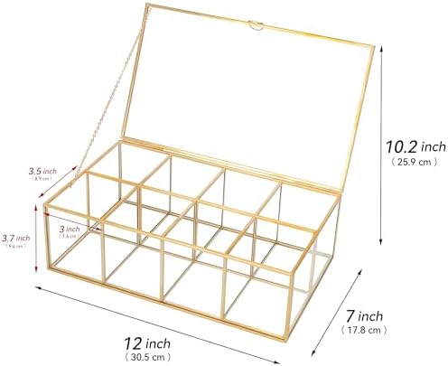 REDHUGO Glass Tea Bag Organizer, 8-Compartment Tea Storage Box, Gold - Image 3