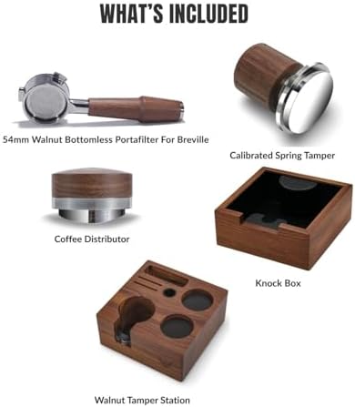 54mm Espresso Accessories Set for Breville – Echo Tamper, Bottomless Portafilter, Coffee Distributor, Knock Box & Walnut Tamping Station | Barista Express, Pro, Touch, Bambino Plus - Image 2