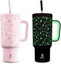 Meoky 40 oz Tumbler with Handle and Straw: Glow in the Dark Tumbler with Lid and Straw - Stainless Steel Insulated Tumbler for Car Cup Holders - Travelers Commuters Workers (1 Pack, Starry Sky) by MEOKY