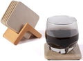 Koville Set of 6 Natural Marble Coasters for Coffee Table with Holder, Beige Yellow Marble Coaster Square 3.9" inches for Table Décor Home Décor, Handmade Luxury Aesthetic Drink Coasters for Dining by Koville