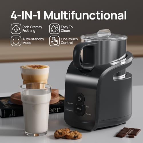 4-in-1 Milk Frother - Electric Steamer, Automatic Warm & Cold Cappuccino Foam Maker, 12.5oz Milk Warmer for Latte, Macchiato, Stainless Steel - Image 2
