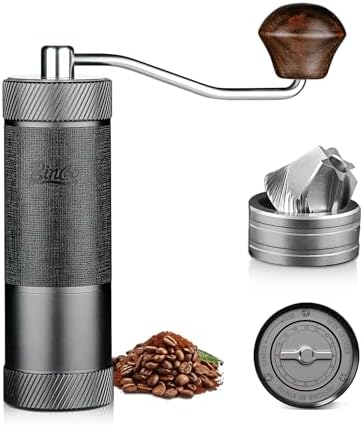 Manual Coffee Bean Grinder, Portable Hand Espresso Grinder with 6 Star CNC Stainless Steel Conical Burr,16 Internal Adjustable Setting and Double Bearing, Portable Carry Bag, 25g Capacity by Bincoo