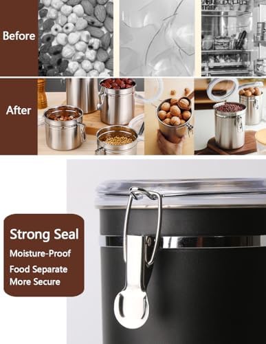 Walktosun Stainless Steel Food Container with Clear Lids Airtight Storage Container Stackable Small Canisters Kitchen Pantry Storage for Cereal, Snacks, Candy, Herbs, Spices, Sugar, Tea (1.2L Black) - Image 3