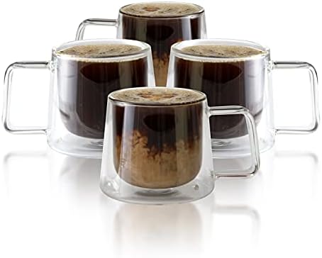 LEMONSODA Double Walled Glass Coffee Mugs with Handles, Set of 4, 250 mL. by LEMONSODA