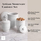 American Atelier Round Ceramic Canister Set Lids Bianca Bead, White 3 PC - Image 2