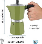 Mongdio Stovetop Espresso Maker Moka Pot, Stove Top Cuban Coffee Maker, Italian Greca Mocha Pot, 12 Espresso Cups, 20 oz - Green - Image 6