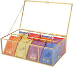 REDHUGO Glass Tea Bag Organizer, 8-Compartment Tea Storage Box, Gold by REDHUGO