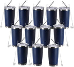 20oz insulted tumblers stainless steel cup Tumbler Bulk with push Lid, and metal straw powder coated coffee cup for cold and hot drinking (12, navy blue) by Unknown