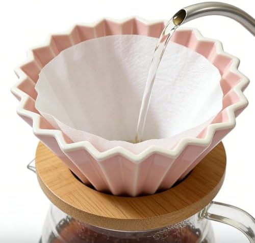 Ceramic Coffee Dripper, Origami Style Pour Over Dripper for 1-2 Cup, Reusable Coffee Filter Cone Compatible with V60 & Cake Filters, Pink Coffee Dripper for Home Barista & Kitchen (Pink) - Image 4