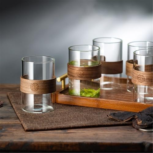 Glass Cups 11.8Oz Drinking Glasses with Walnut Ring Set of 2 Drinking Glasses(Gris) - Image 7