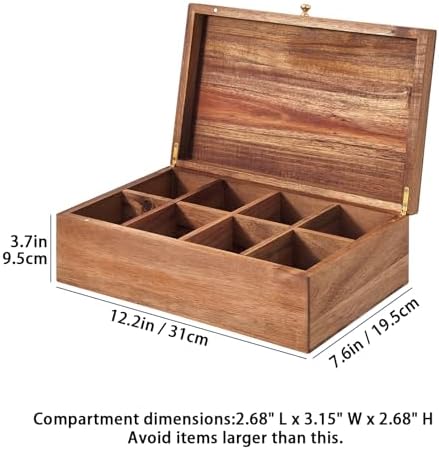 SARUFO Acacia Wood Tea Bag Organizers, Tea Packet Storage Boxes, 8-Compartment Tea Caddy for Tea Bags Chest, Teabag Holder Containers, Teabox Station Display - Image 2