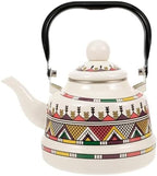RSBFER Vintage Floral Enamel Tea Kettle - Quick Heating Stovetop Teapot with Cool Touch Porcelain Handle for Hot Water, No Whistling,White,1.1L by RSBFER