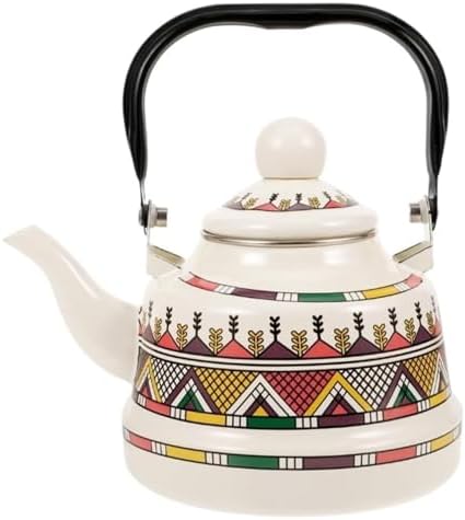 RSBFER Vintage Floral Enamel Tea Kettle - Quick Heating Stovetop Teapot with Cool Touch Porcelain Handle for Hot Water, No Whistling,White,1.1L by RSBFER
