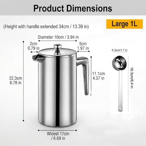 34 oz French Press with Stainless steel Measuring Spoon - Image 2