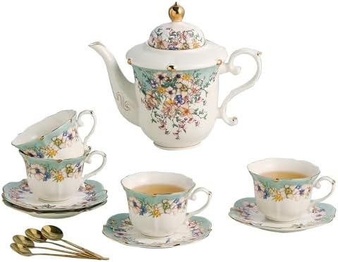 TATSUMI Country Roses Porcelain Tea Set, European Ceramic tea set for adults,Vintage Style, For Women and Tea Parties (Dutch Blue, 13 Pieces Set) by TATSUMI
