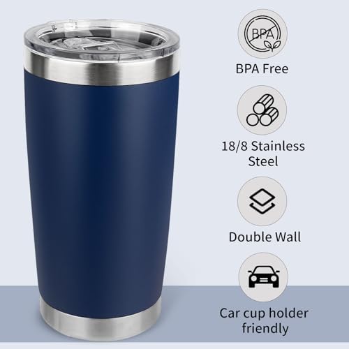 20oz Stainless Steel Tumbler Bulk with Lid, Travel Mug - Double Wall Vacuum Powder Coated Cup - Navy Blue, 6 Pack - Image 3