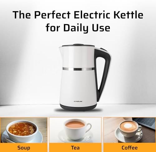 Epsilon Double Wall Electric Kettle 1100W – 1.7L Hot Water Tea Kettle & Hot Water Boiler with Auto Shut-Off, Boil Dry Protection, BPA-Free Stainless Steel Electric Teapot, Fast Boil, Cool Touch Design - Image 5