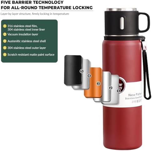 1500ml Double wall vacuum Leakproof stainless steel wide mouth insulated water bottle,tea tumbler with tea strainer infuser basket,cup and lid; travel coffee thermoses hot drinks,cold thermal flask - Image 4