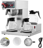 VEVOR 12 Cups Commercial Drip Coffee Maker, Coffee Maker Machine with 3 Glass Carafes and 3 Warmer Plates, Stainless Steel Pour Over Coffee Brewer with Auto Water Intake, for Restaurant Office Cafe by VEVOR
