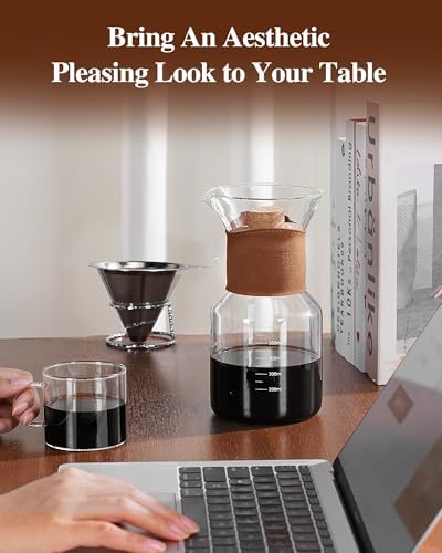 Pour Over Coffee Maker with Double-Layer Stainless Steel Filter, 20 oz Pour Over Coffee Dripper Espresso Cups Set of 4, 5 oz Small Espresso Shot Glasses with Handle - Image 2