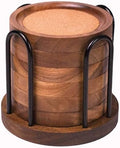 Wood Coasters for Drinks with Metal Holder, Wooden Coaster with Cork for Tabletop Protection, Drink Coasters for Coffee Table, Desk, 4.33 Inch, Set of 6 (Medium Size) by Unknown