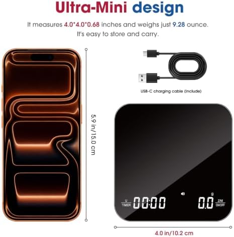 Mik-Nana Mini Coffee Scale with Timer, 2kg/0.1g Rechargeable Espresso Scale - Image 3