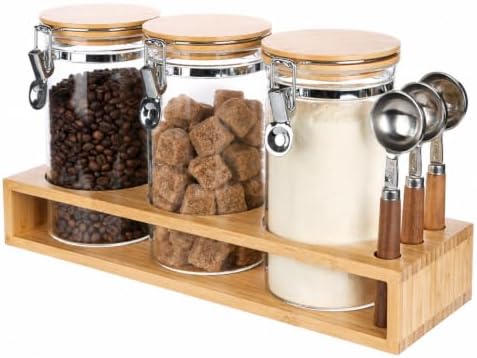 KKC HOME ACCENTS Glass Canister Set Airtight Clamp Jar with Scoop Rack 40oz by KKCHOMEACCENTSGmbH